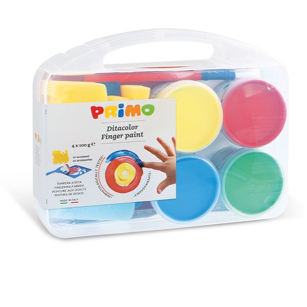 Prstové barvy PRIMO, dárková sada 4 x 100g + doplňky