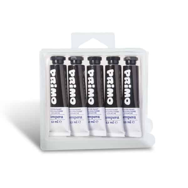 Temperová barva PRIMO, tuba 12 ml, 5ks, černá (č. barvy 800)